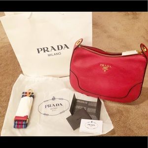 NEW Prada 1BC052 Rosso Vitello Daino Crossbody